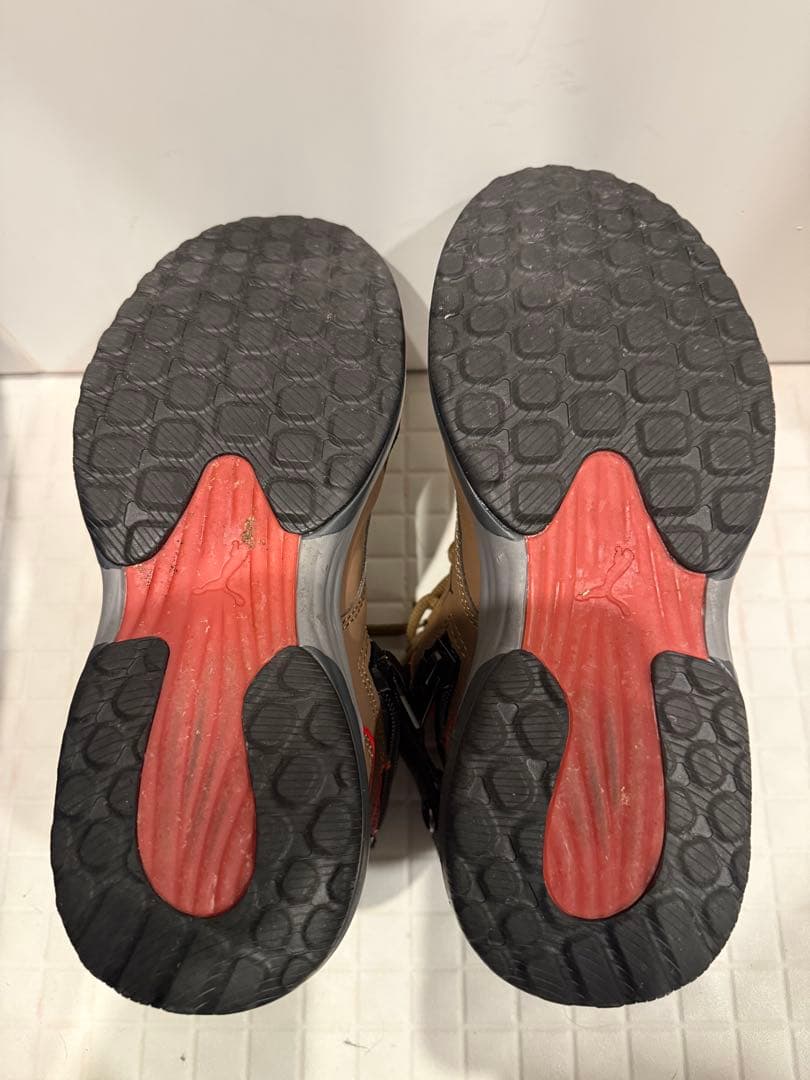 Pumaアスレチックライダー安全靴ディスクオリーブ系ブラウン系ジップアップBOA