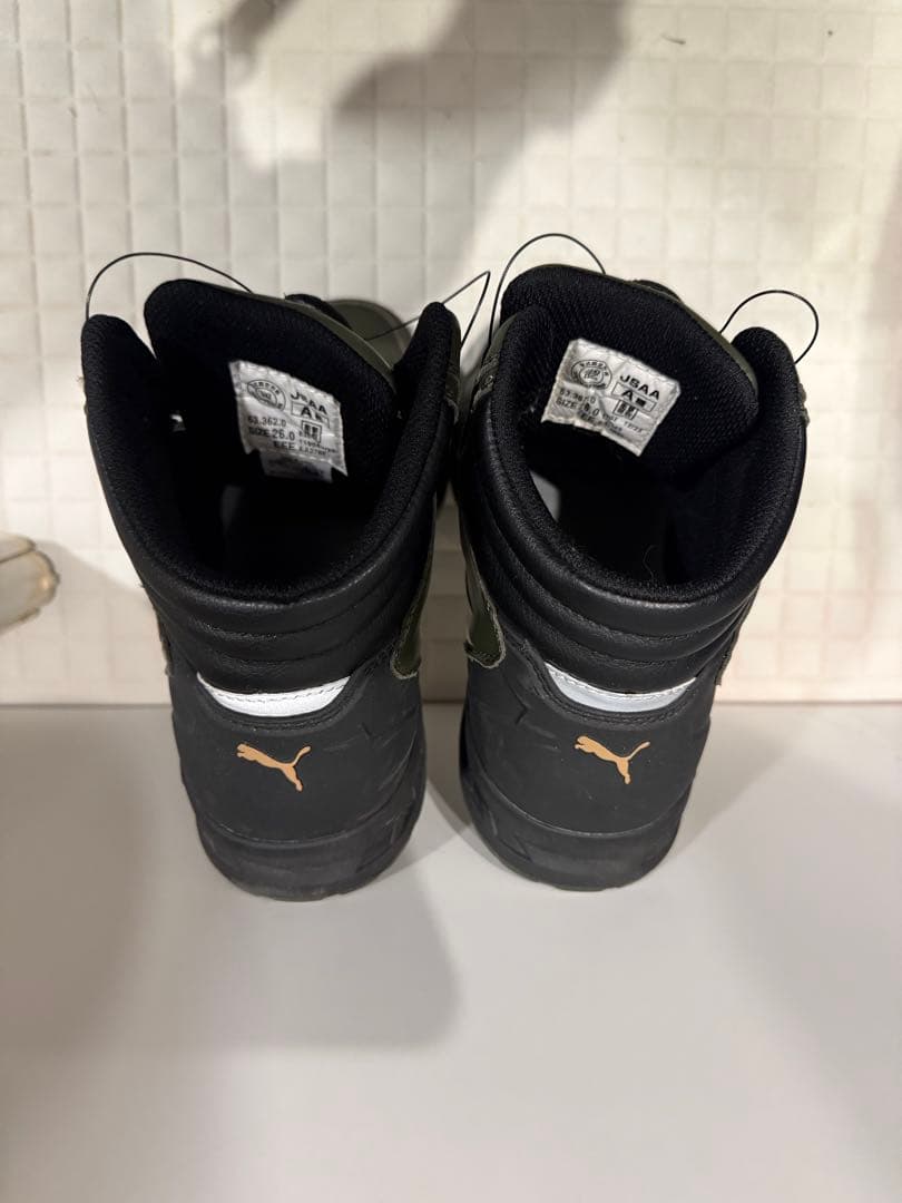 Pumaアスレチックライダー安全靴ディスクオリーブ系ブラウン系ジップアップBOA