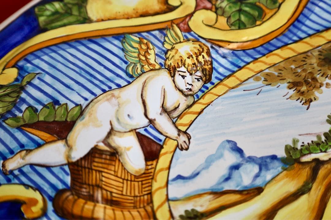 イタリア雑貨・大皿・飾皿【デルータ マヨルカ焼き 高級絵皿 天使