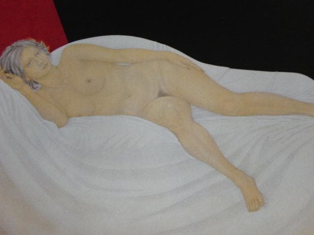 栗原喜依子、横たわる裸婦、希少画な集画、状態良好、新品高級額・額装付