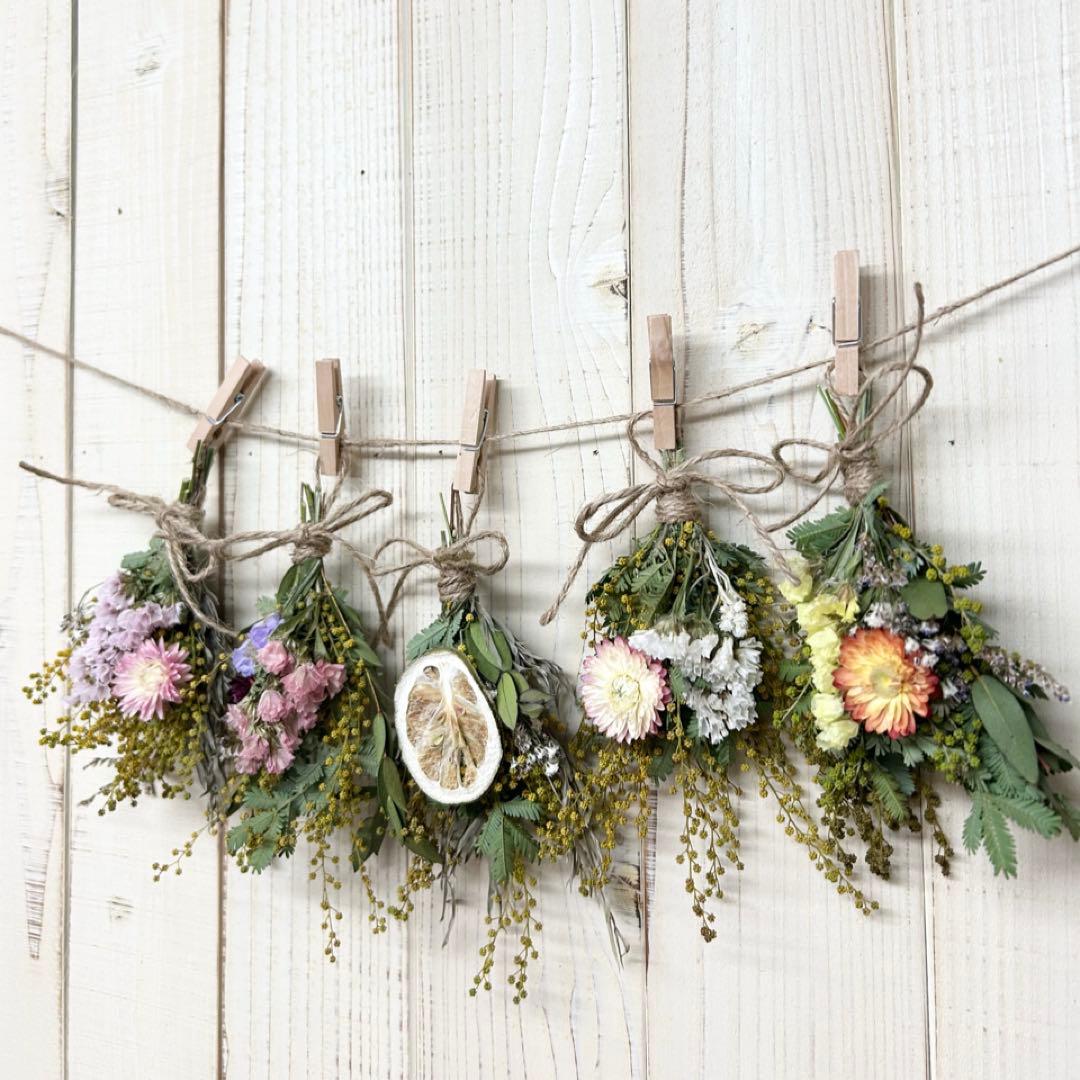 ドライフラワー スワッグ ガーランド ミモザ スターチス ナチュラル