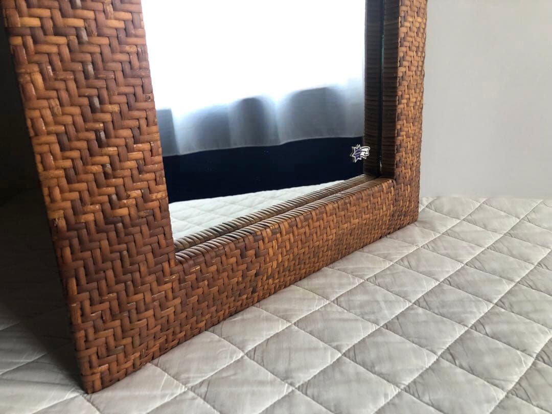 イタリア ヴィンテージ 籐編み ミラー 壁掛け鏡 ウォールミラー 北欧 古民家