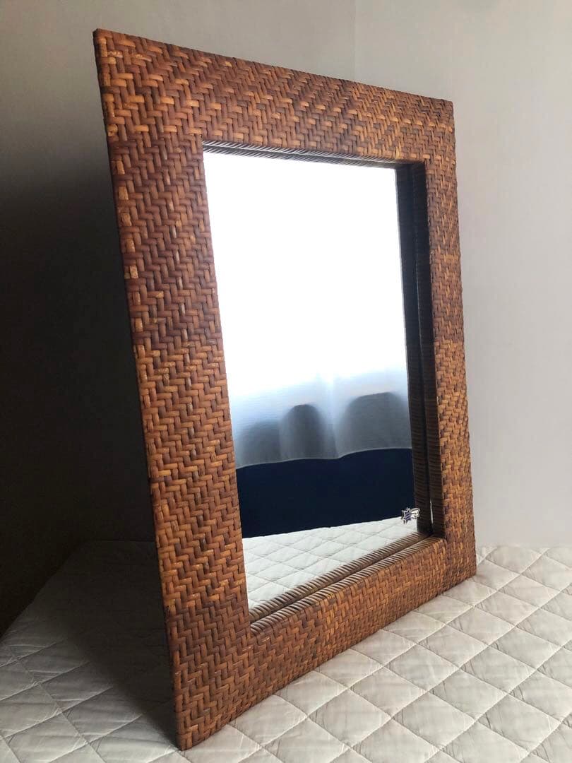 イタリア ヴィンテージ 籐編み ミラー 壁掛け鏡 ウォールミラー 北欧 古民家
