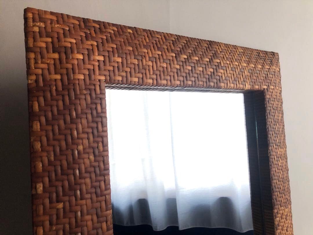 イタリア ヴィンテージ 籐編み ミラー 壁掛け鏡 ウォールミラー 北欧 古民家