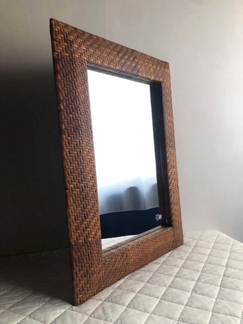 イタリア ヴィンテージ 籐編み ミラー 壁掛け鏡 ウォールミラー 北欧 古民家