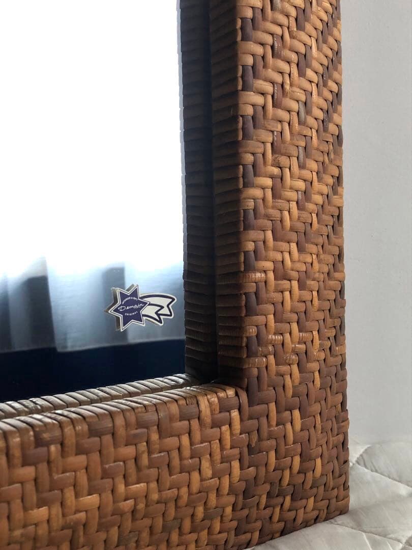 イタリア ヴィンテージ 籐編み ミラー 壁掛け鏡 ウォールミラー 北欧 古民家