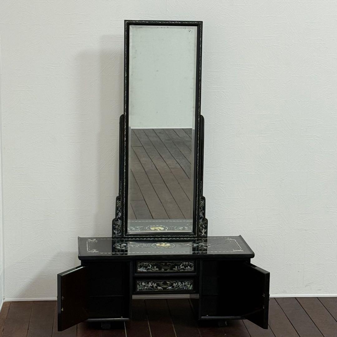 H21K68a 螺鈿細工 ラデン 黒漆塗り ドレッサー