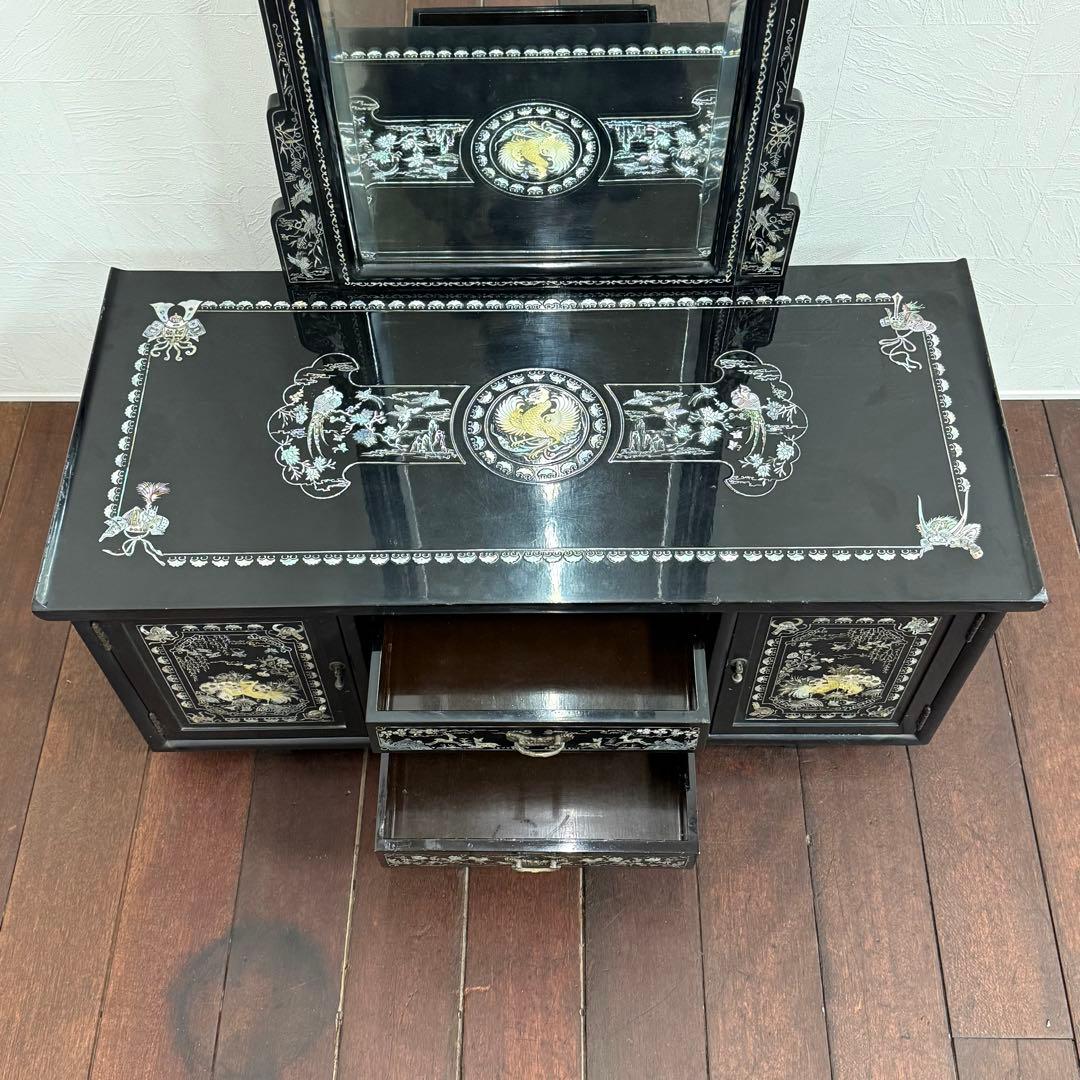 H21K68a 螺鈿細工 ラデン 黒漆塗り ドレッサー