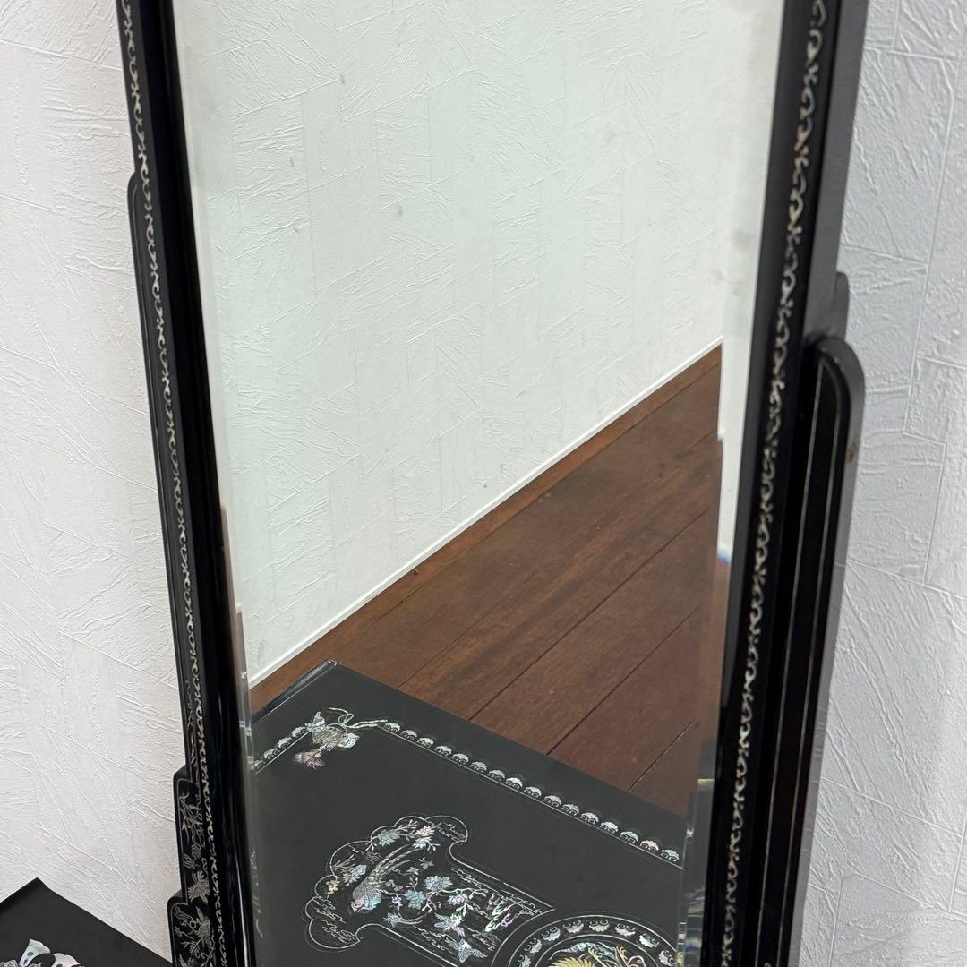 H21K68a 螺鈿細工 ラデン 黒漆塗り ドレッサー