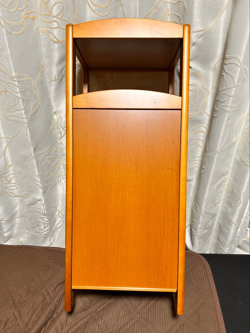 オールドカリモク　ラタン 電話台 チェスト 籐扉 レトロ 木製キャビネット