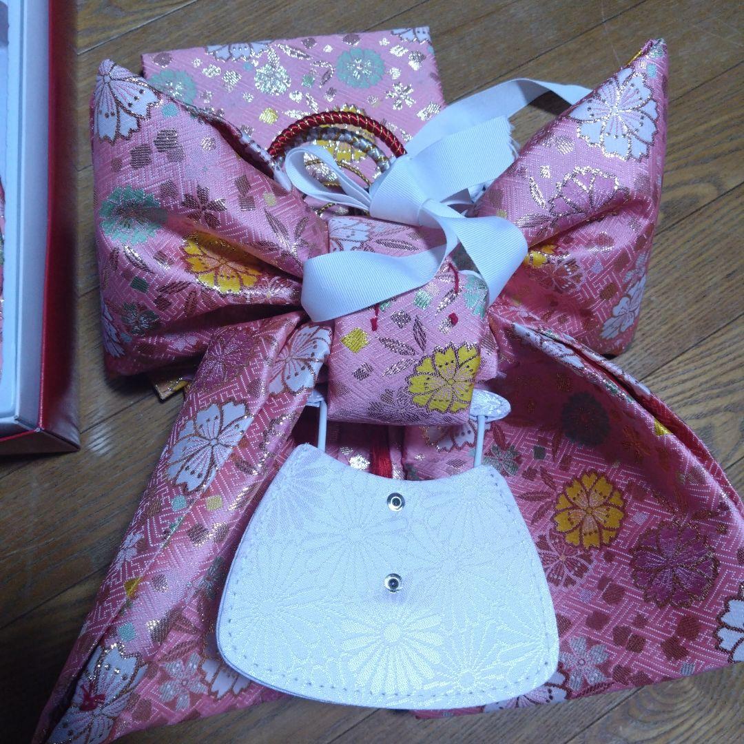 美品★七歳★ピンク 花柄★帯 はこせこ 草履 バッグ