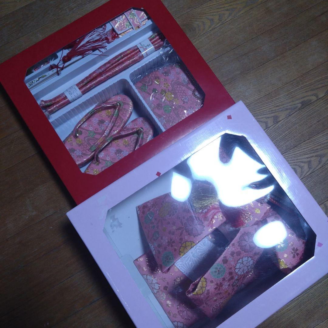 美品★七歳★ピンク 花柄★帯 はこせこ 草履 バッグ