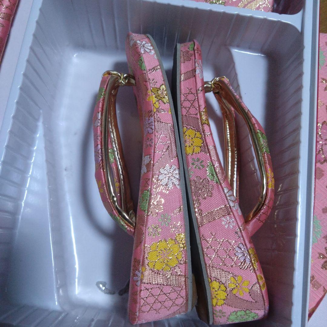 美品★七歳★ピンク 花柄★帯 はこせこ 草履 バッグ