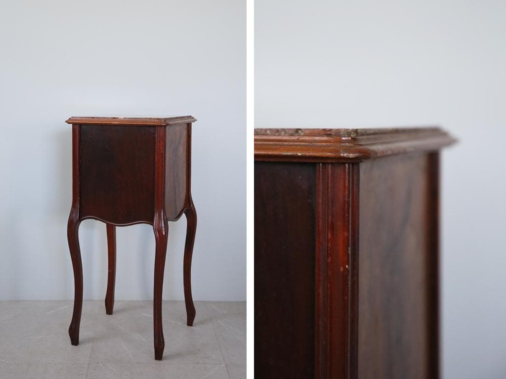 フランスアンティーク木製*大理石キャビネット/ナイトテーブル机(90-35-1)