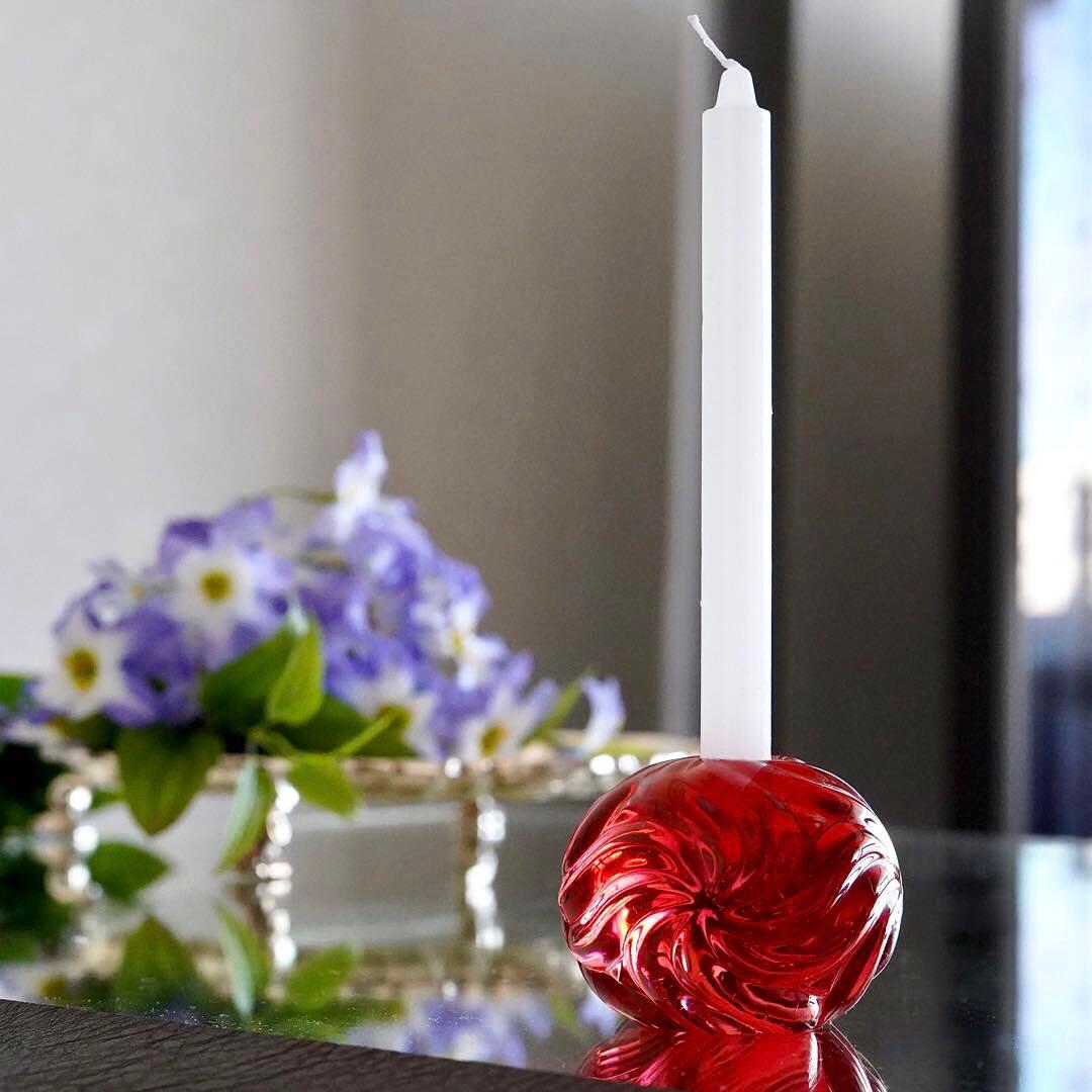 可愛いオールドバカラBACCARATローザス燭台★レッド★キャンドルスタンド★A