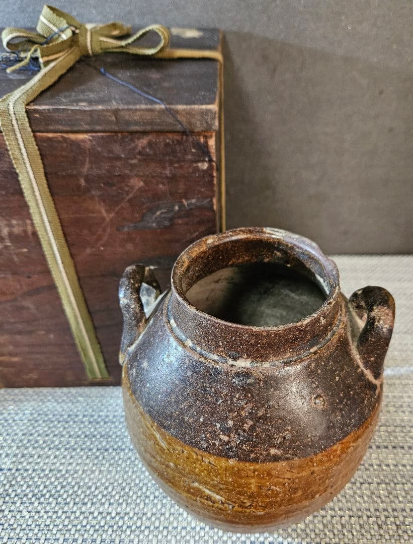 中国古陶磁器 古玩 宋時代 磁州窯系 褐釉 双耳 胴継ぎ 壺