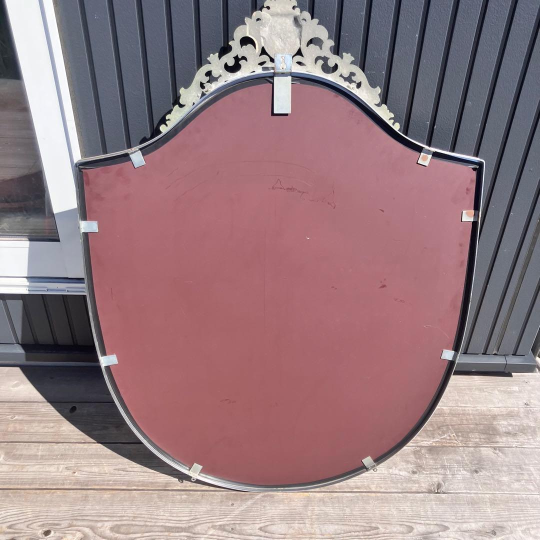 アンティーク アイアンフレーム 盾型ミラー 装飾姿見 大型 壁掛けミラー レトロ