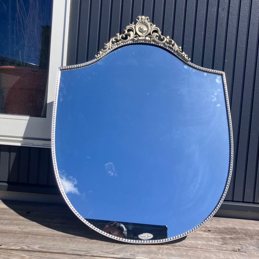 アンティーク アイアンフレーム 盾型ミラー 装飾姿見 大型 壁掛けミラー レトロ