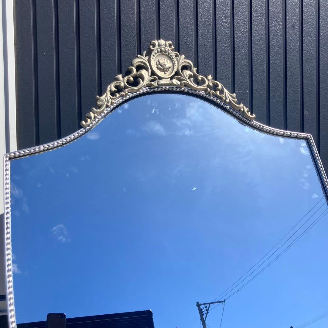 アンティーク アイアンフレーム 盾型ミラー 装飾姿見 大型 壁掛けミラー レトロ