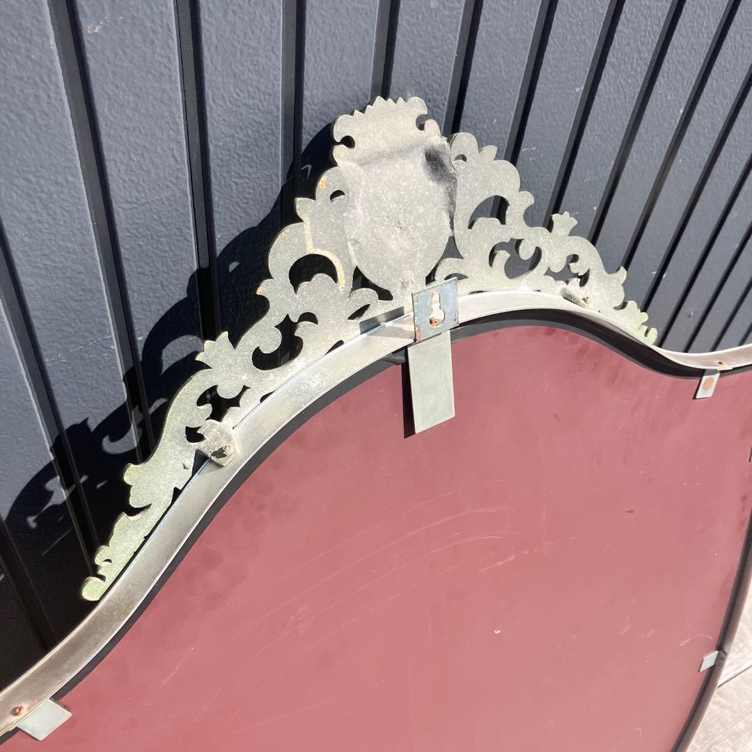 アンティーク アイアンフレーム 盾型ミラー 装飾姿見 大型 壁掛けミラー レトロ