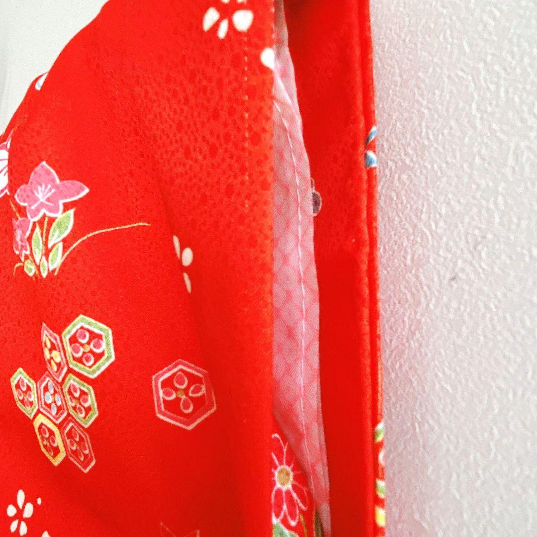 美品　フルセット 七五三3歳　赤地　草履　巾着　長着×襦袢×被布　箱入り　藤扇梅