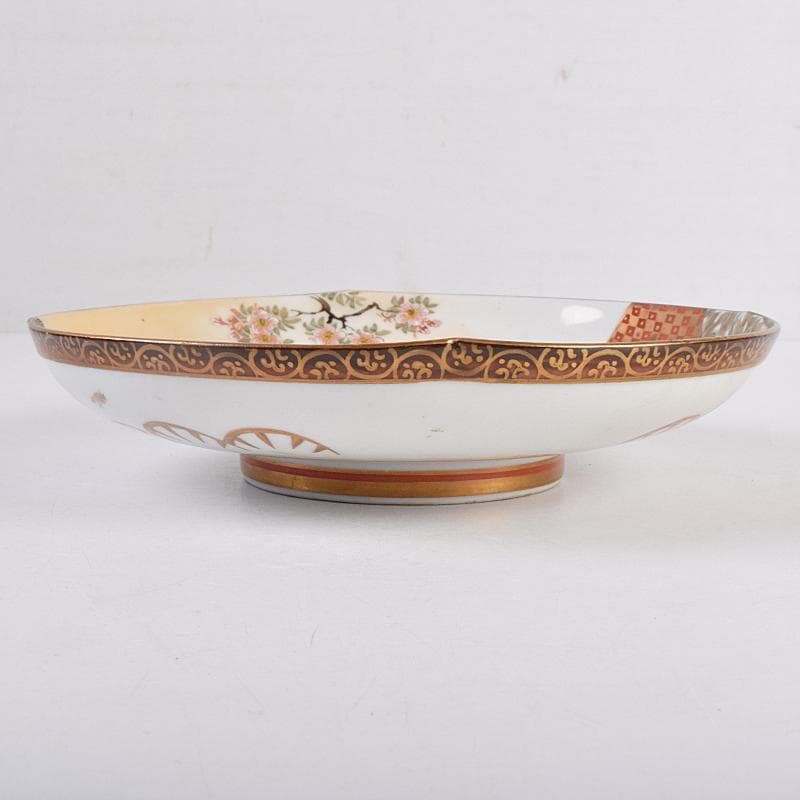 九谷焼　古九谷　色絵青粒金彩　桜牡丹文　飾皿　V　R8914