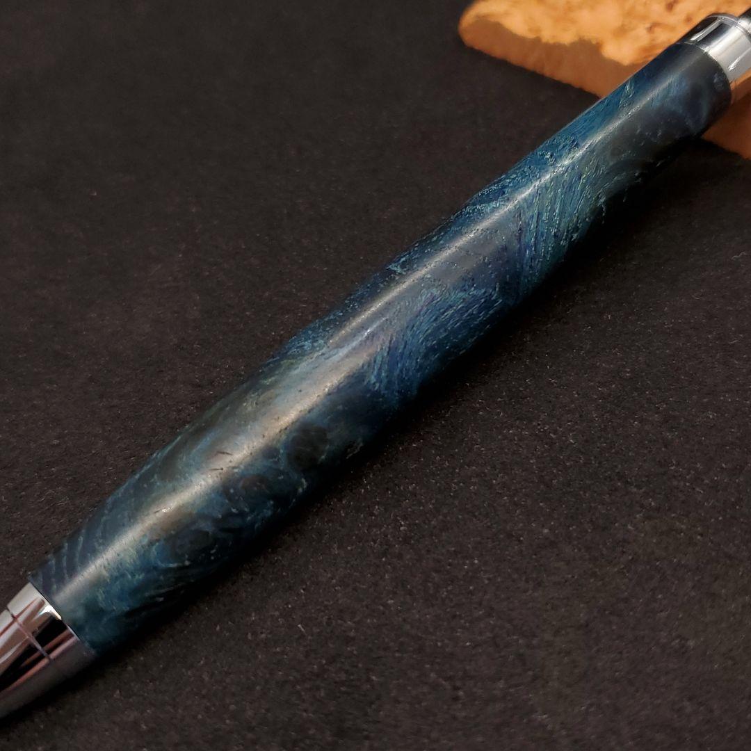 ②ハンドメイド木軸シャーペンスタビライズドウッド青 - メルカリ