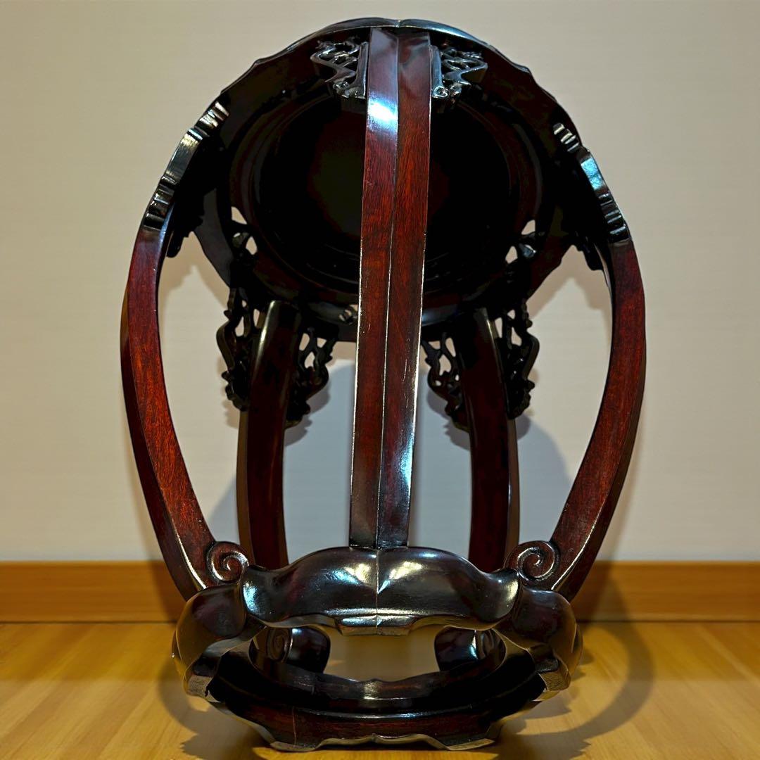 極上 唐木 花台 紫檀調 五足 飾台 花瓶台 香炉台 透かし彫り 高級 和家具