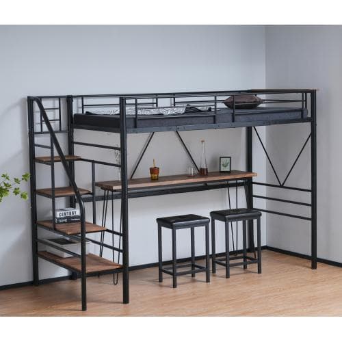 S ロフトベッド 階段付き S パイプベッド シングル コンセント付き 収納 ス