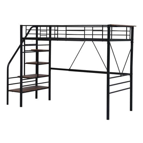 S ロフトベッド 階段付き S パイプベッド シングル コンセント付き 収納 ス