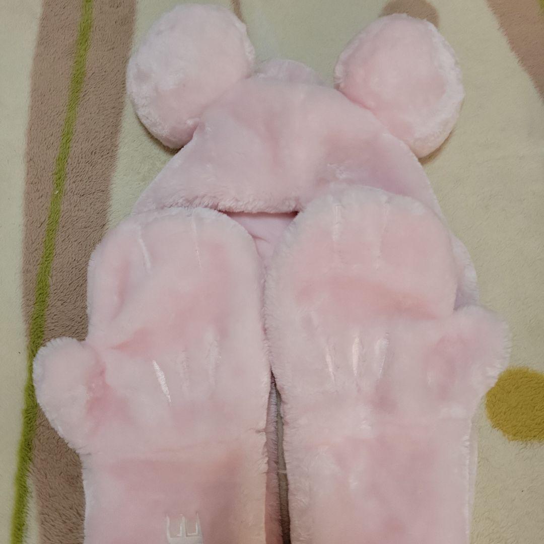 ディズニー ミッキーマウス ピンク フード付きマフラー - メルカリ