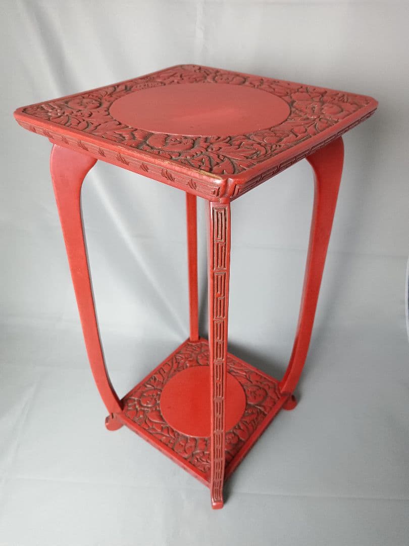 村上堆朱 牡丹 唐草 高 花台