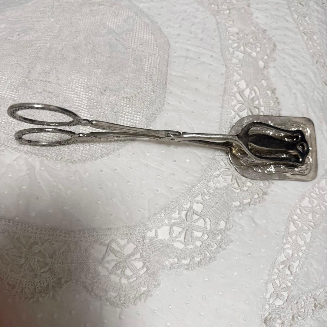 ケーキトング シルバー　フランスアンティーク　南仏　トング　純銀