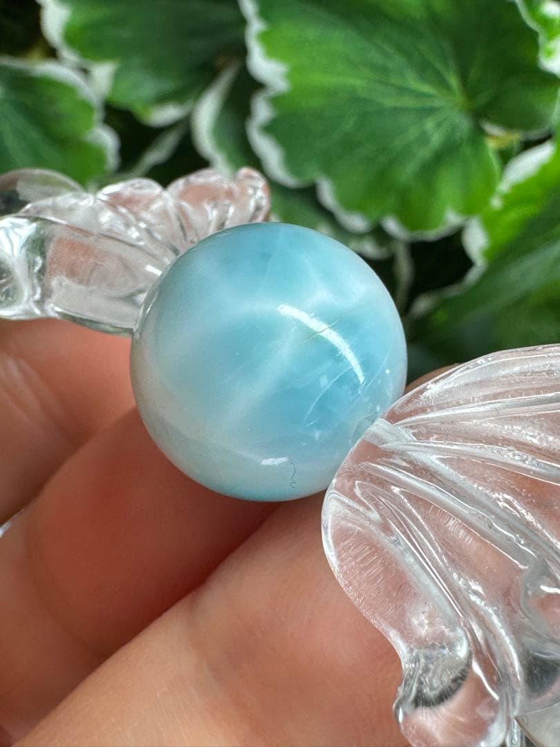 両面模様　天然ラリマー　天然水晶　デザインブレスレット