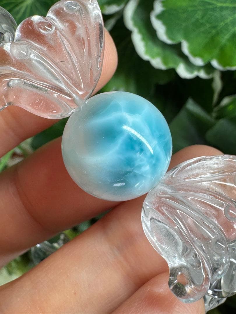 両面模様　天然ラリマー　天然水晶　デザインブレスレット