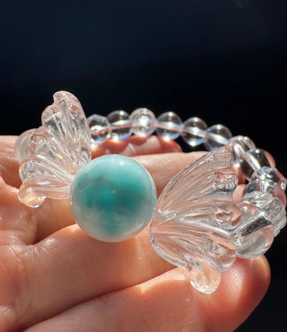 両面模様　天然ラリマー　天然水晶　デザインブレスレット