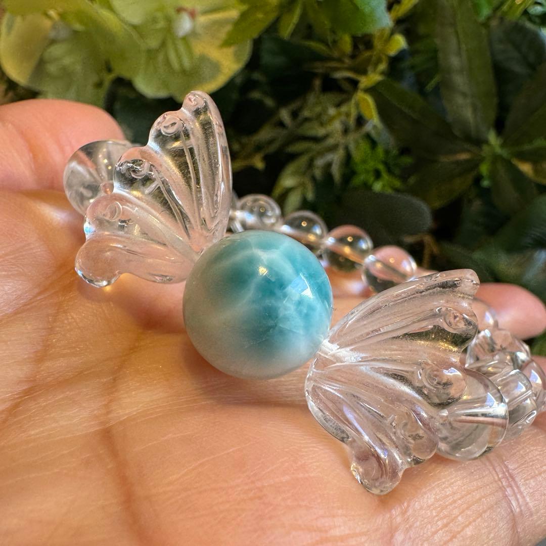 両面模様　天然ラリマー　天然水晶　デザインブレスレット