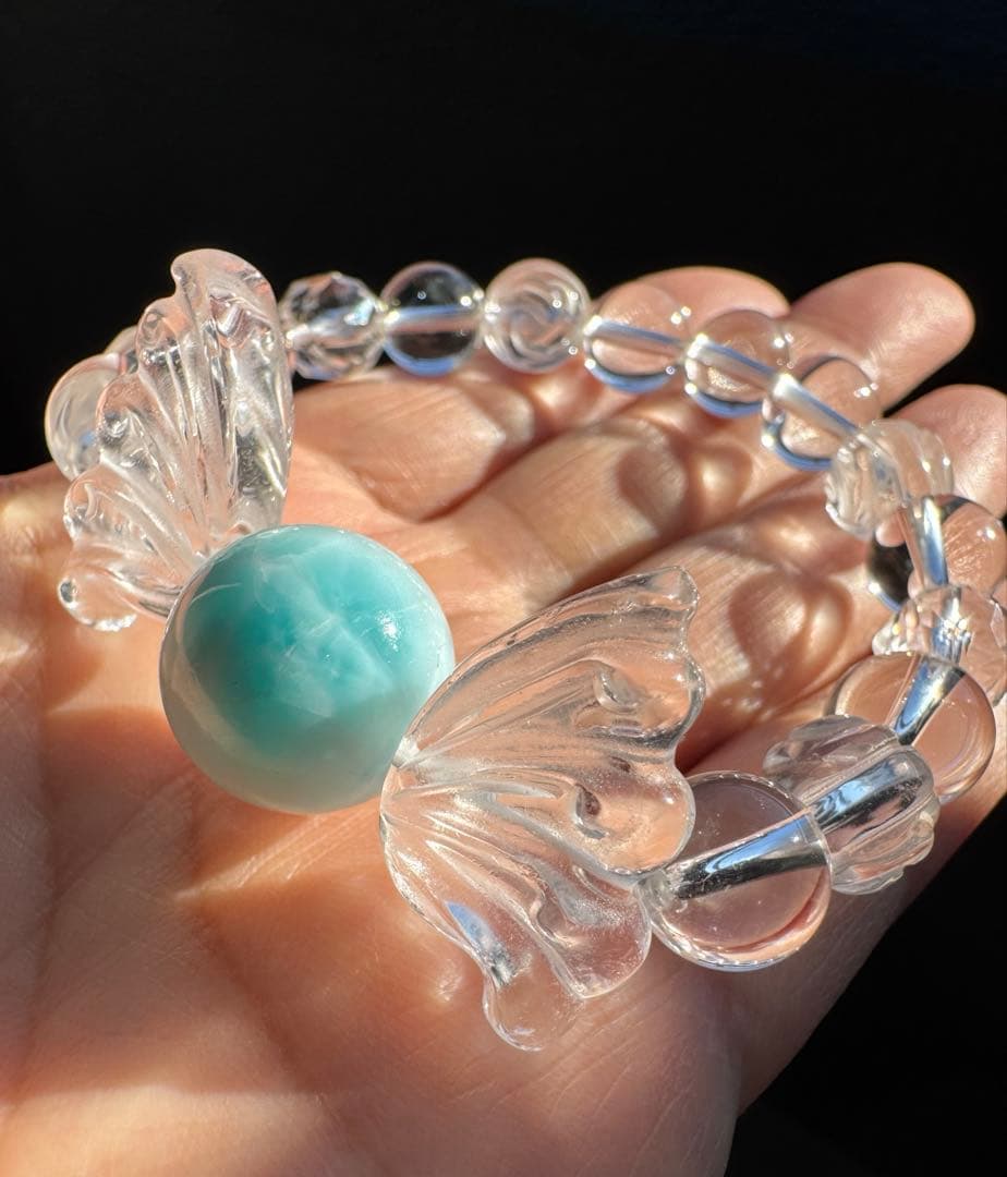 両面模様　天然ラリマー　天然水晶　デザインブレスレット