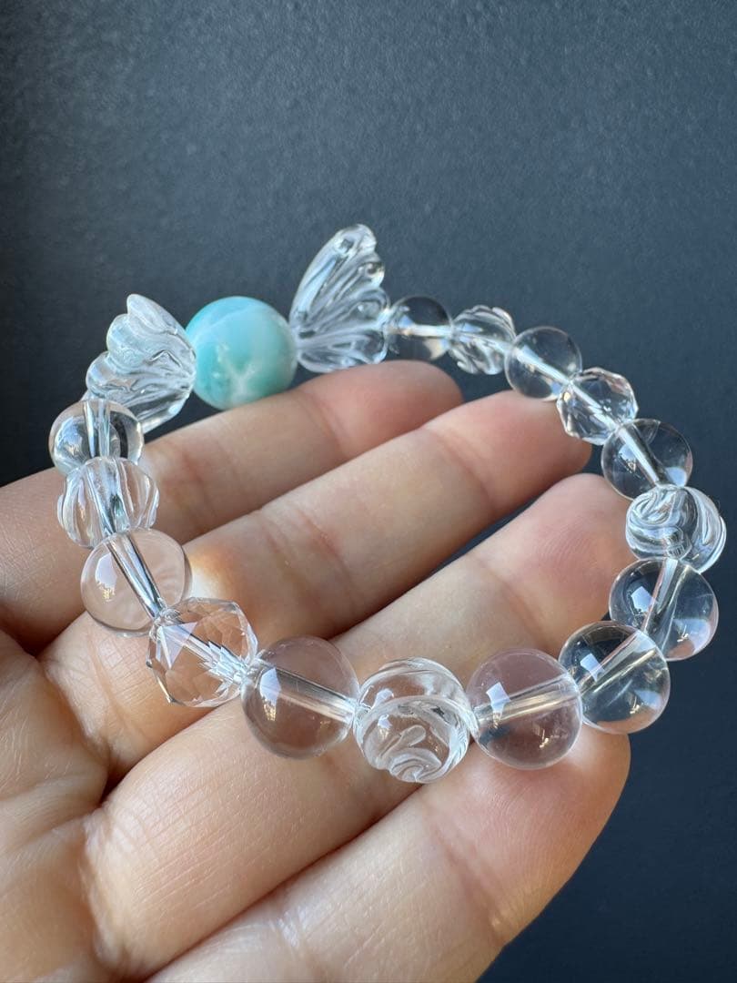 両面模様　天然ラリマー　天然水晶　デザインブレスレット