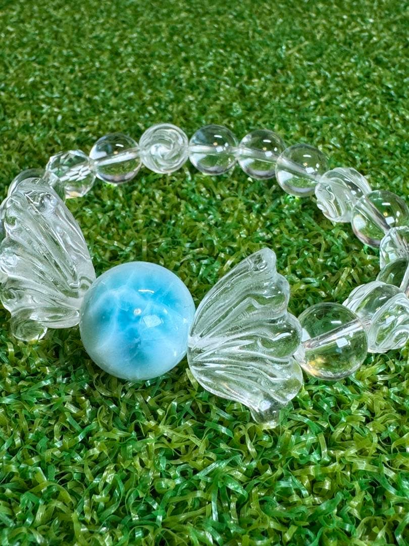 両面模様　天然ラリマー　天然水晶　デザインブレスレット