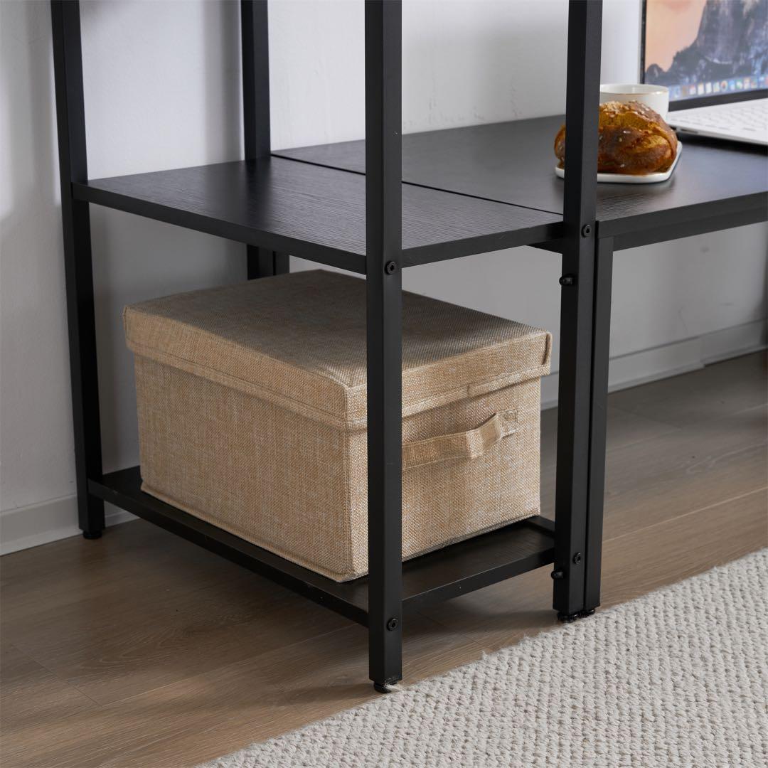 パソコンデスク ミシン台 ロータイプ 一体分離両用3段シェルフ付 棕