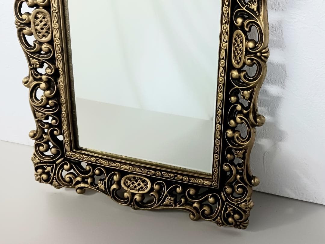 未使用品 アンテークミラー 鏡 ゴールド 合金 真鍮 ヴィンテージ 装飾ミラー