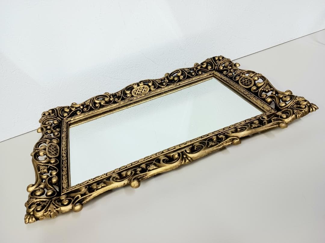 未使用品 アンテークミラー 鏡 ゴールド 合金 真鍮 ヴィンテージ 装飾ミラー