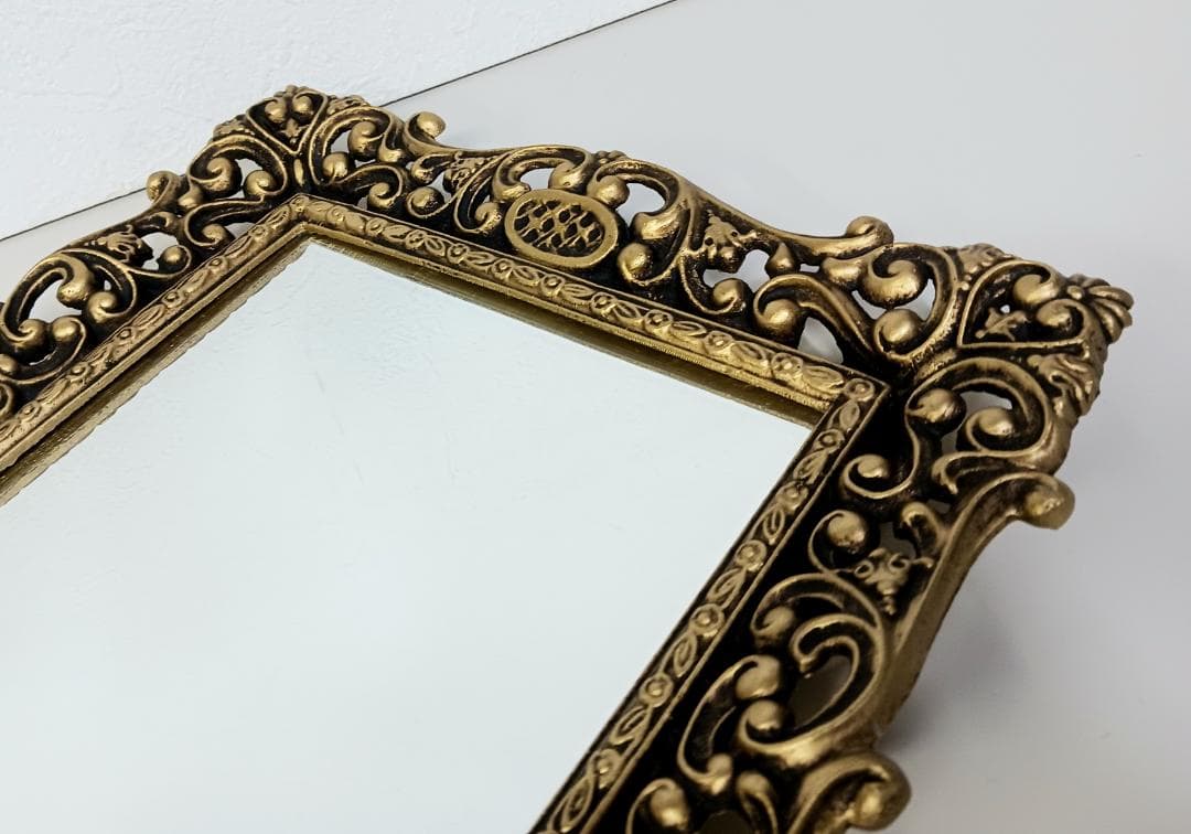 未使用品 アンテークミラー 鏡 ゴールド 合金 真鍮 ヴィンテージ 装飾ミラー
