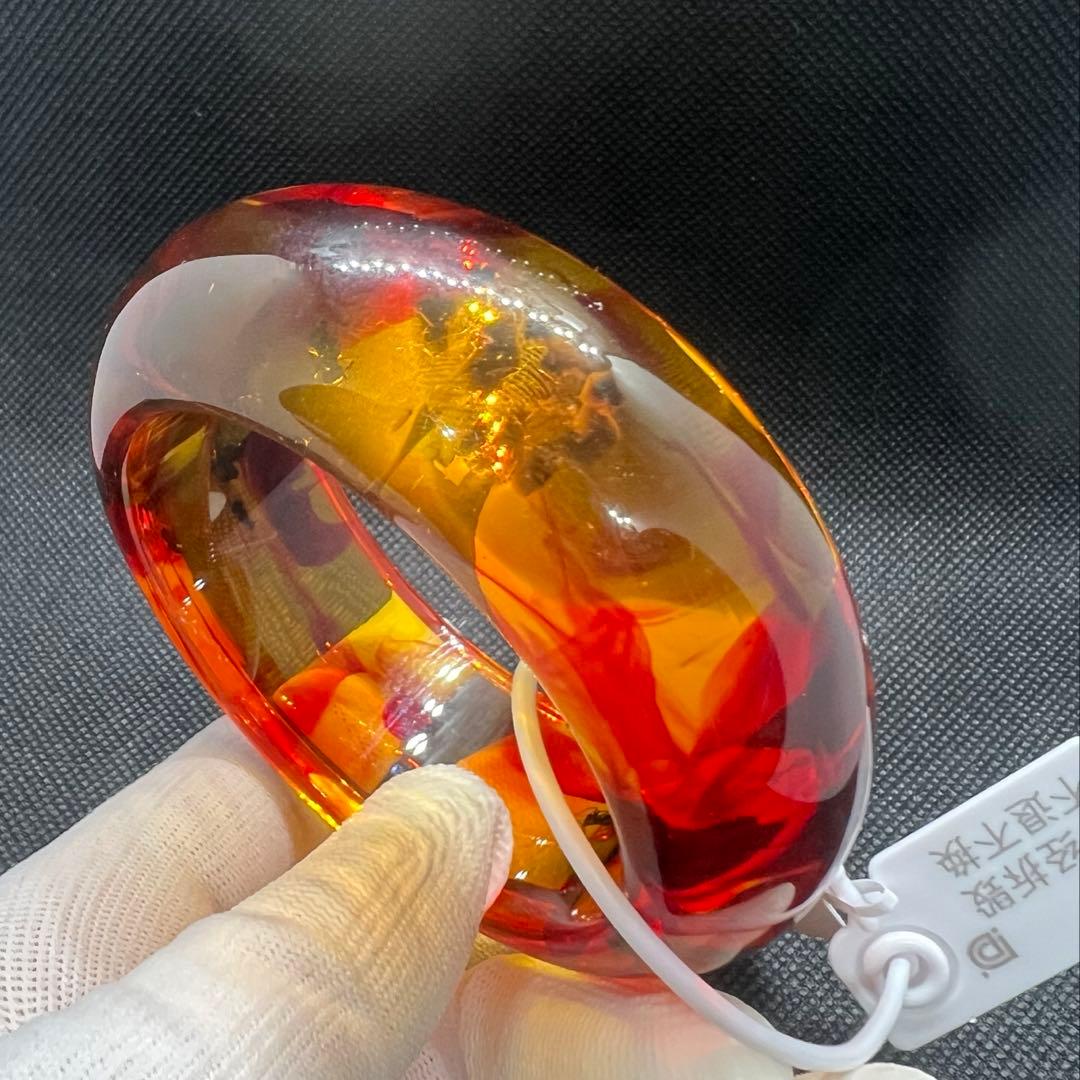 虫入ハニーアンバー琥珀幅広タイヤ形のバンクル　AB1022