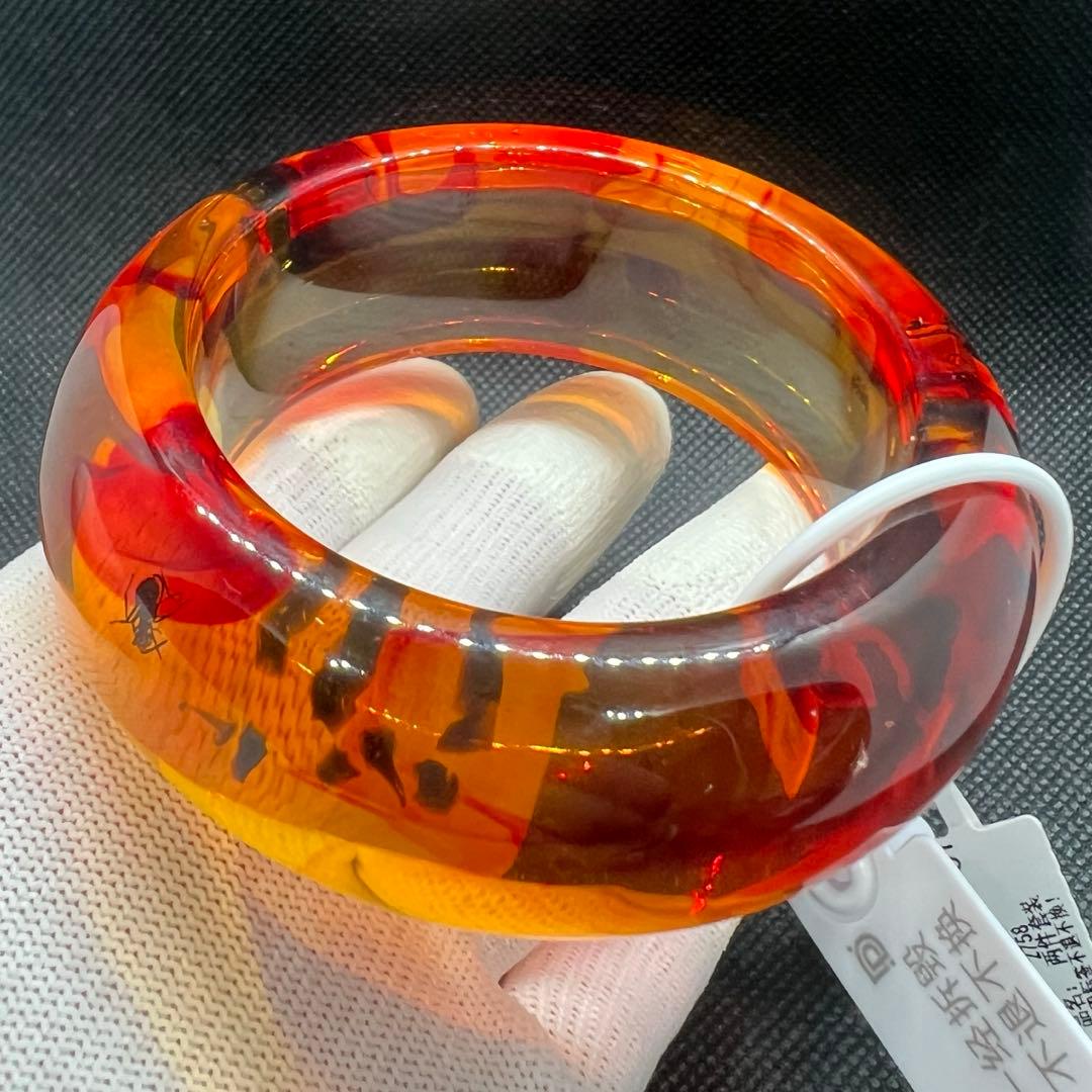 虫入ハニーアンバー琥珀幅広タイヤ形のバンクル　AB1022