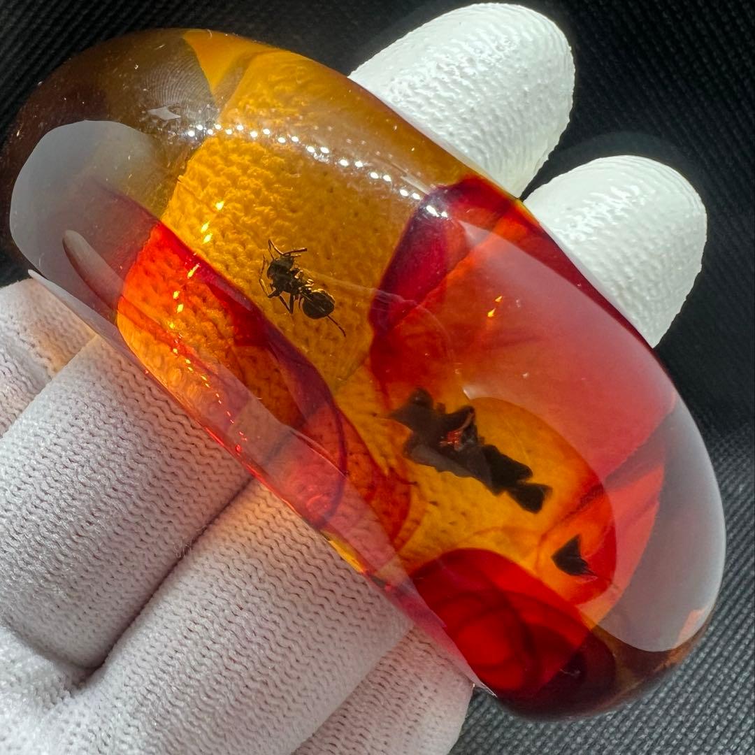 虫入ハニーアンバー琥珀幅広タイヤ形のバンクル　AB1022