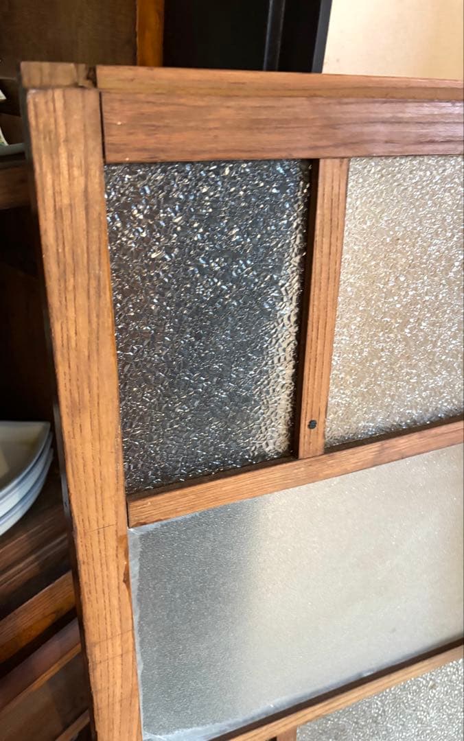昭和20年代 食器棚 引き戸　型板ガラス 木枠 建具60×106cm｜2枚セット