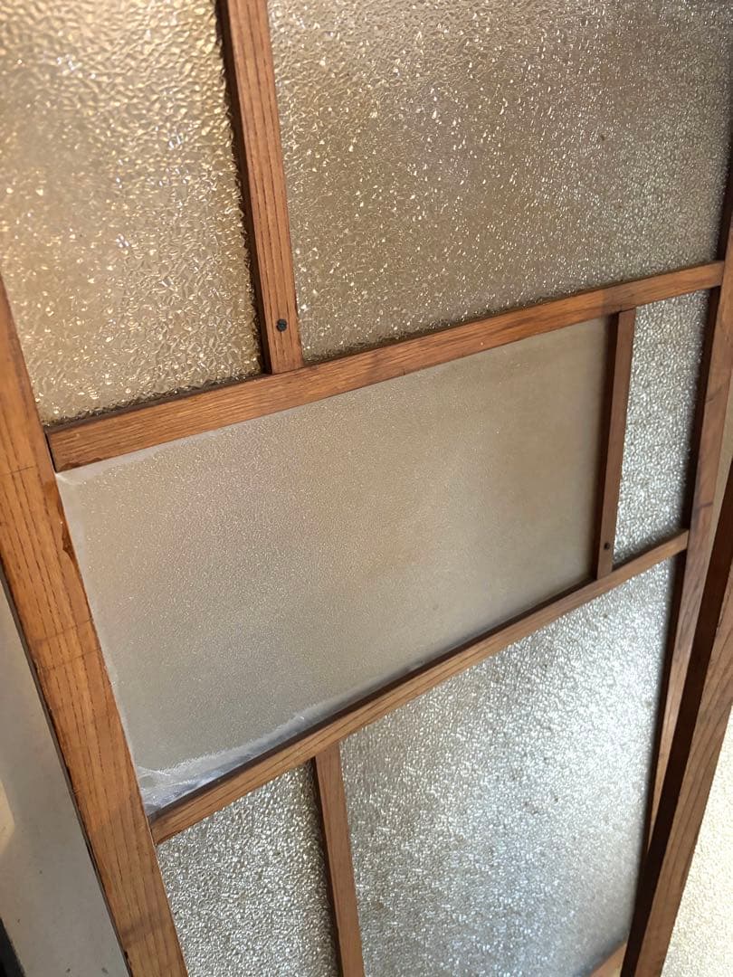 昭和20年代 食器棚 引き戸　型板ガラス 木枠 建具60×106cm｜2枚セット