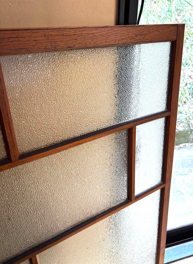 昭和20年代 食器棚 引き戸　型板ガラス 木枠 建具60×106cm｜2枚セット